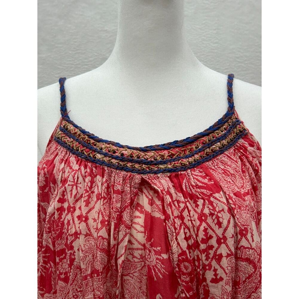 Free People Bandana Dress Tie Shoulder Maxi Red Floral Size S Boho Festival - Picture 8 of 12